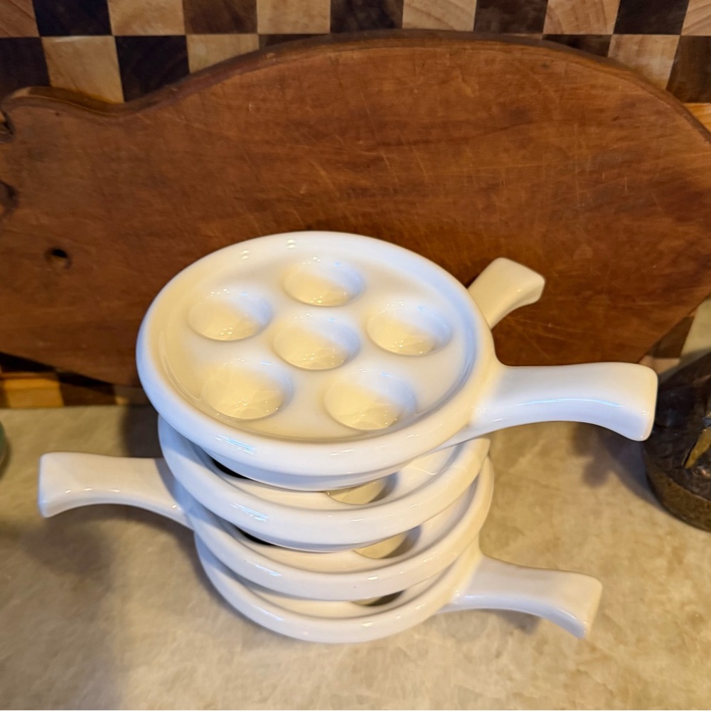 White Ceramic Escargot Dishes set of 4